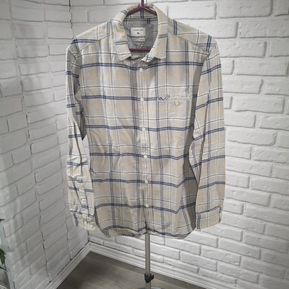 Quicksilver Men's Modern Fit Size Medium Grey/Navy Plaid Shirt